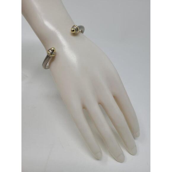 David Yurman Sterling Silver 14k gold caps cable classic cuff - Picture 6 of 7